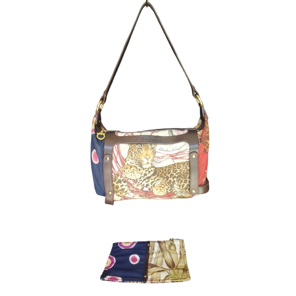 Authentic Salvatore Ferragamo small nylon safari bag and coin bag